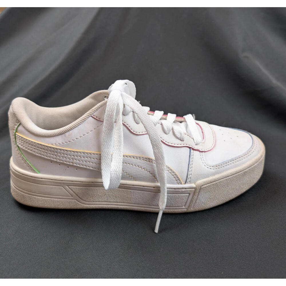 Puma 6.5 Women's / 5 Girls Shoes White w Rainbow Tag and Stripes
